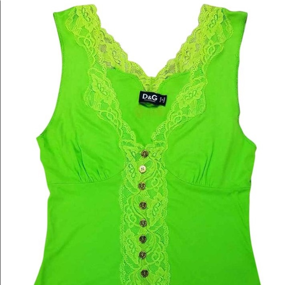 New D&G Neon Lime V Neck Lace Tank Top US S-XS